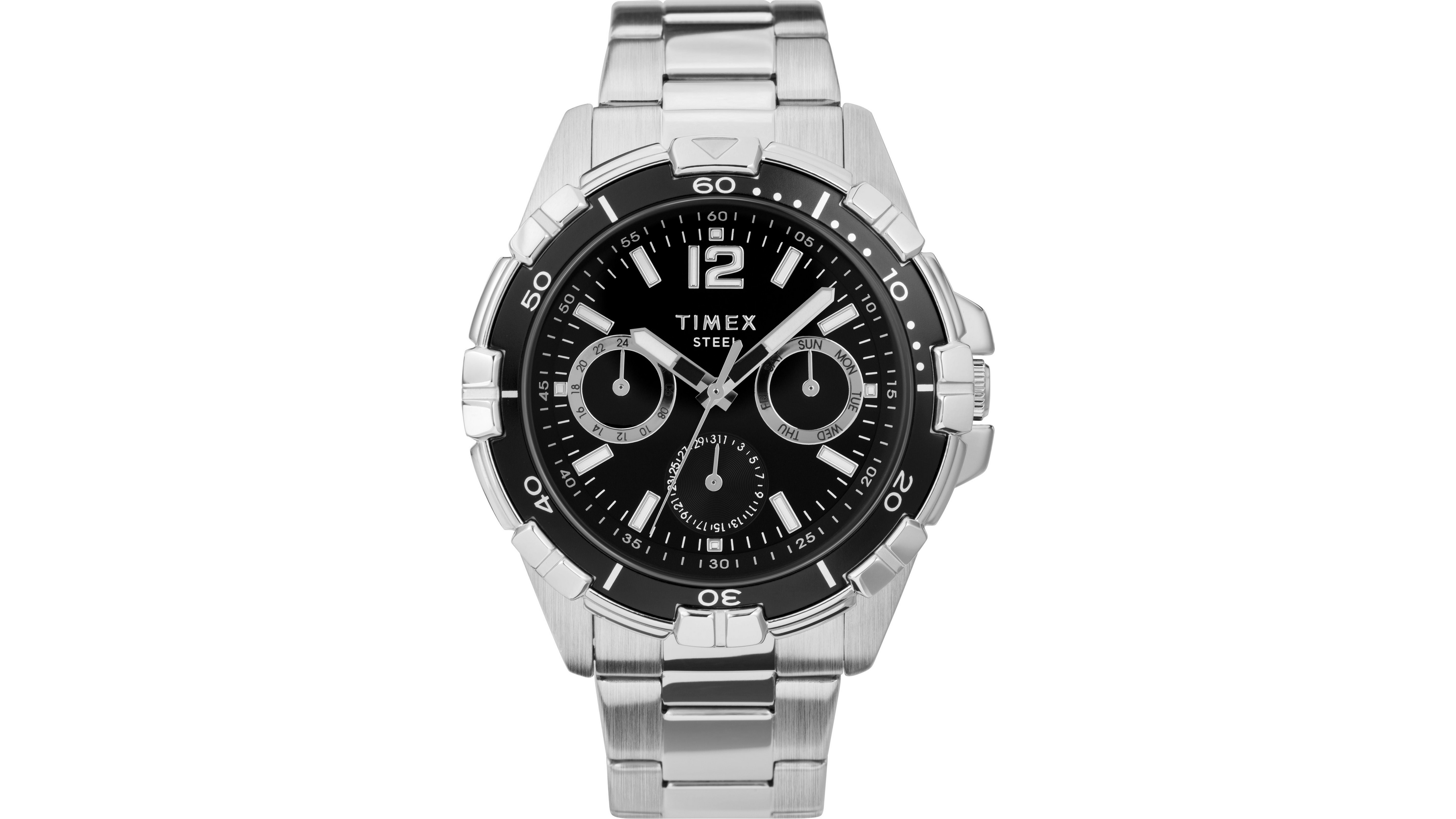 Timex Men's Quartz Day-Date Analog Silver-Tone Stainless Steel Watch 45mm