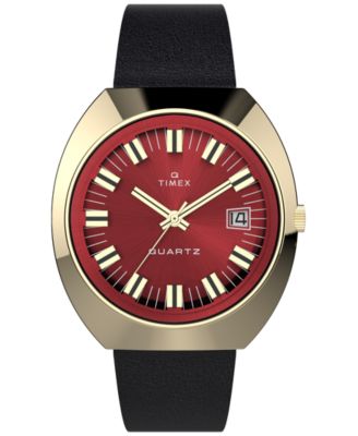Men's Quartz Q Timex 1972 Reissue Black Leather Watch 39mm
