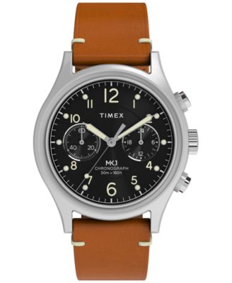 Men's Quartz Analog Chronograph Brown Leather Watch 40mm