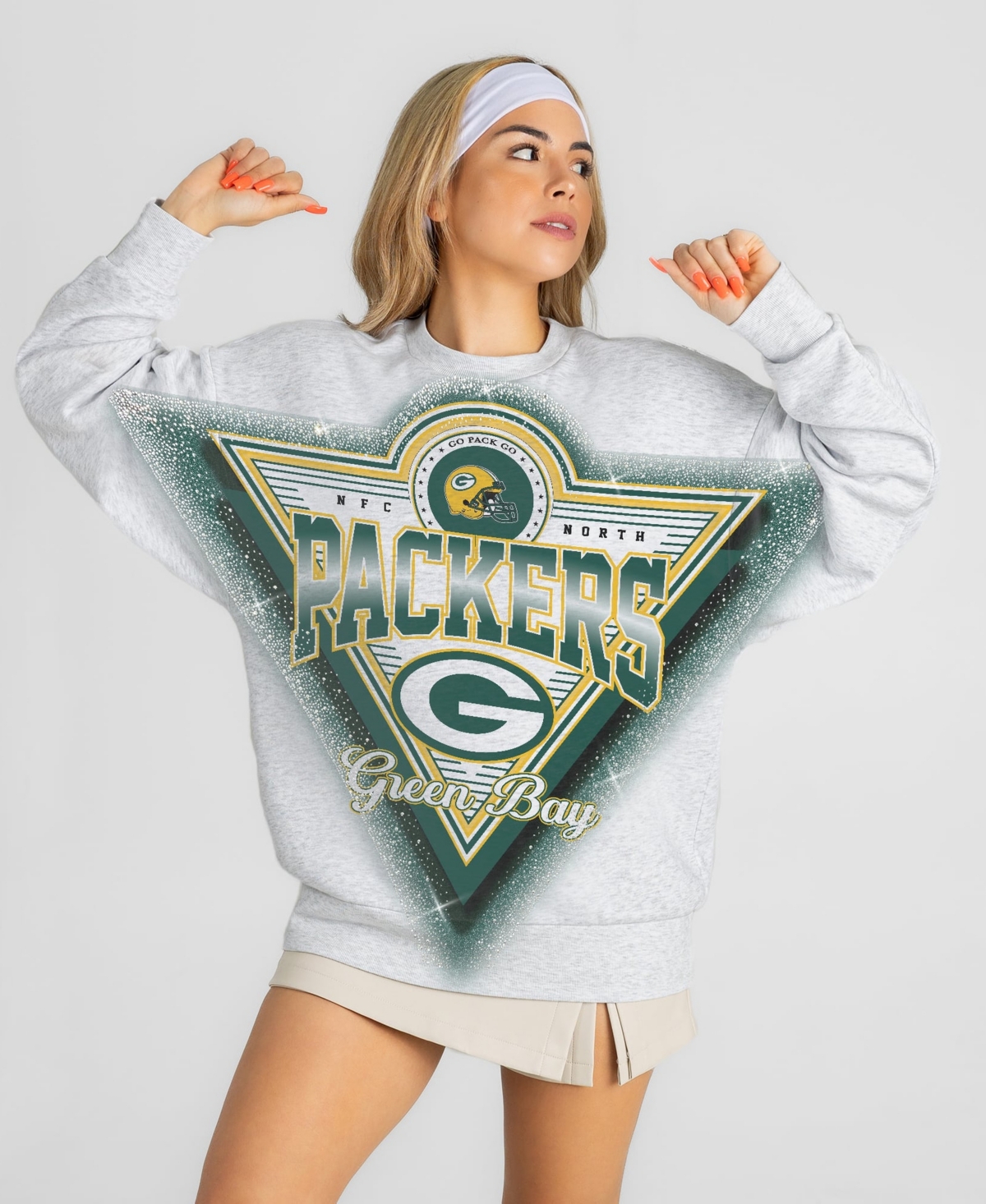 Gameday Couture Women's Heather Gray Green Bay Packers Chasing Victory Rhinestone Spray Oversized Fleece Sweatshirt - Heather Gray