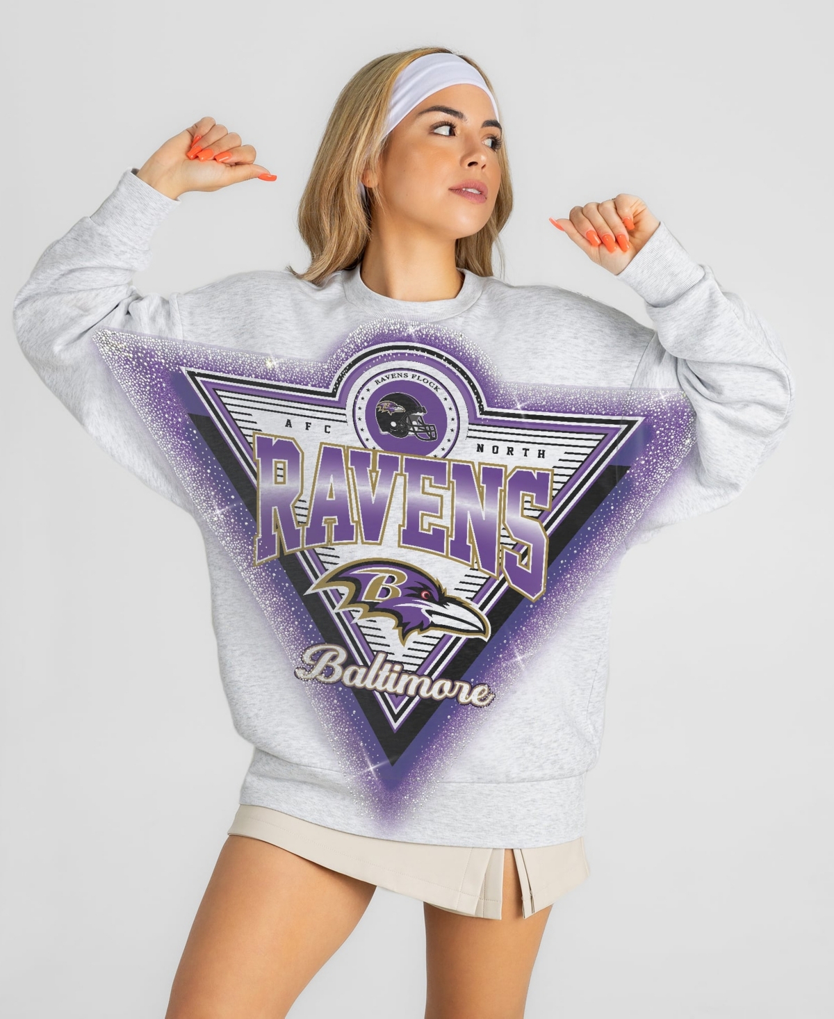 Gameday Couture Women's Heather Gray Baltimore Ravens Chasing Victory Rhinestone Spray Oversized Fleece Sweatshirt