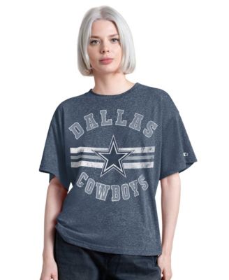 Women's Navy Dallas Cowboys Jump Shot Boyfriend Cropped Tri-Blend T-Shirt