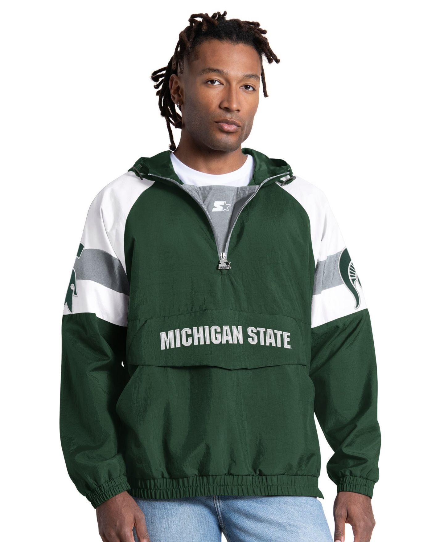Мужская куртка Starter Green Michigan State Spartans Street Cut Half-Zip — фото 1