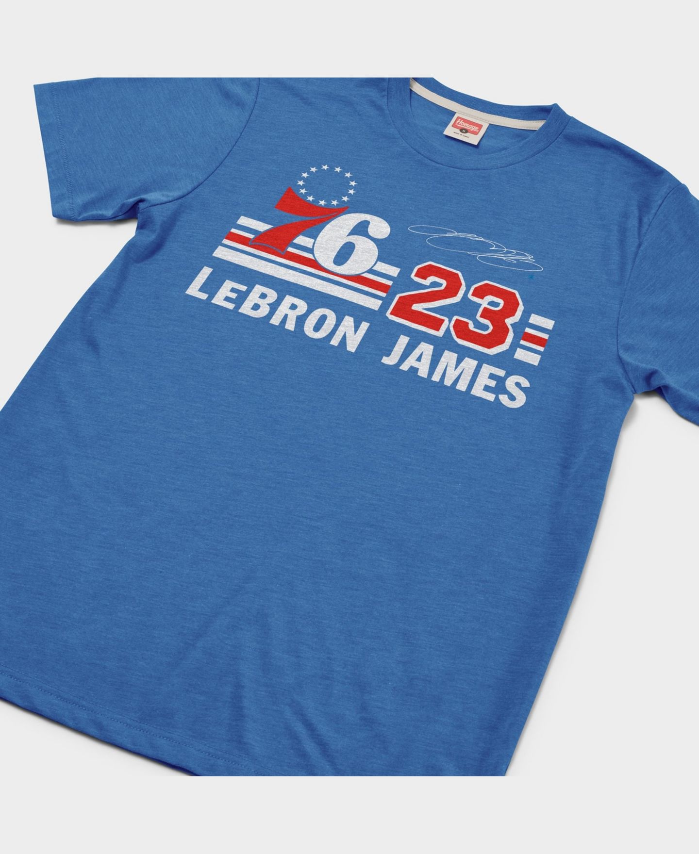 Футболка Homage LeBron James Blue Philadelphia 76ers Signature Tri-Blend — фото 2