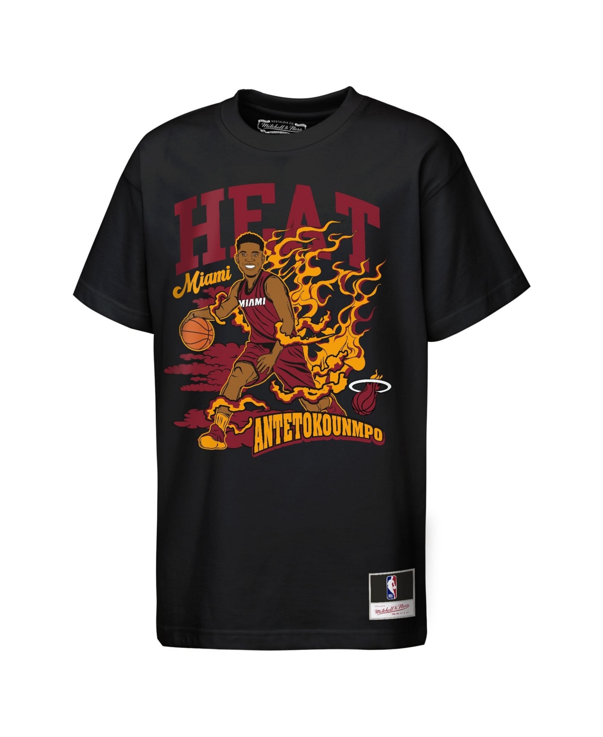 Mitchell & Ness Big Boys' and Girls' Giannis Antetokounmpo Black Miami Heat Fired Up T-Shirt - Black