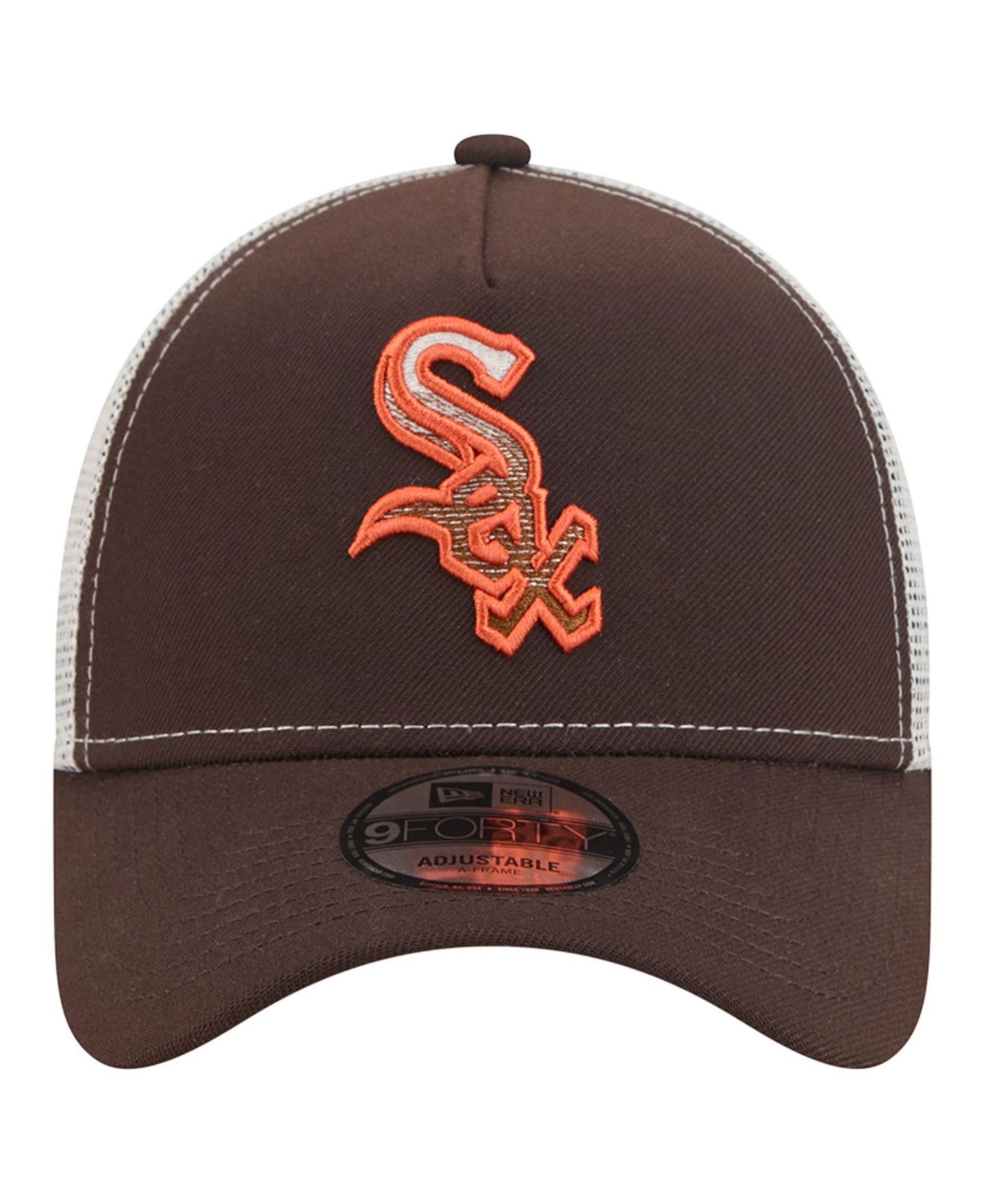 Мужская кепка New Era Brown Chicago White Sox Pumpkin Spice 9FORTY A-Frame Adjustable Trucker Hat — фото 2