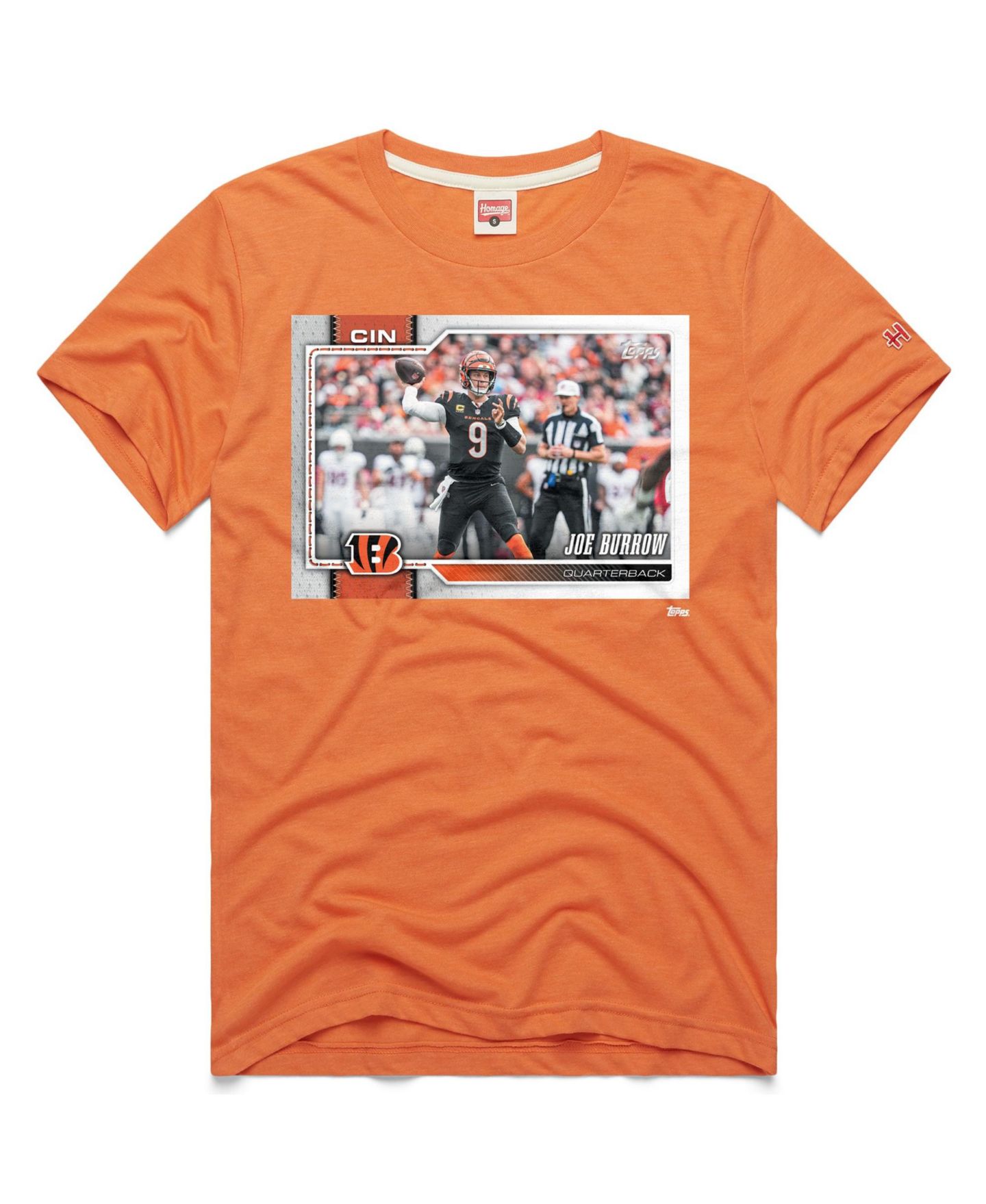 Футболка Homage Joe Burrow Orange Cincinnati Bengals NFL Topps Trading Card Tri-Blend — фото 1