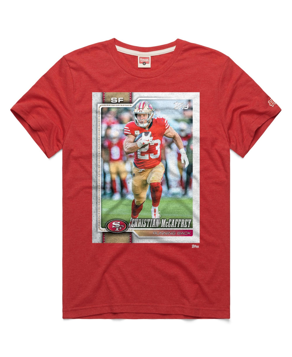 Homage Men's and Women's Christian McCaffrey Scarlet San Francisco 49ers Nfl Topps Trading Card Tri-Blend T-Shirt - Scarlet