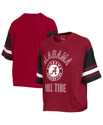 Women's Crimson Alabama Crimson Tide Sunday Color block Seal T-Shirt