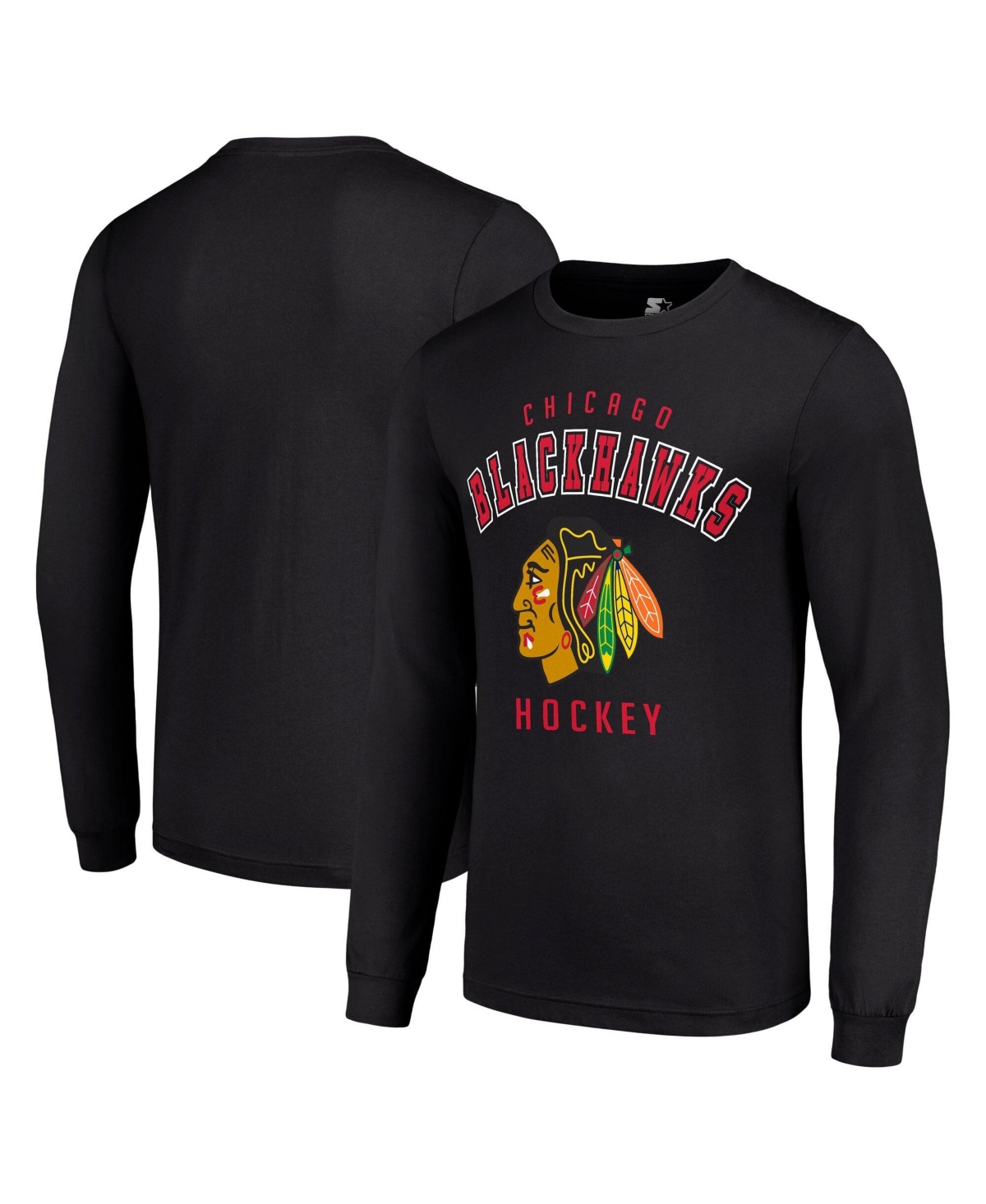 Starter Men's Black Chicago Blackhawks Logo Long-Sleeves T-Shirt - Black