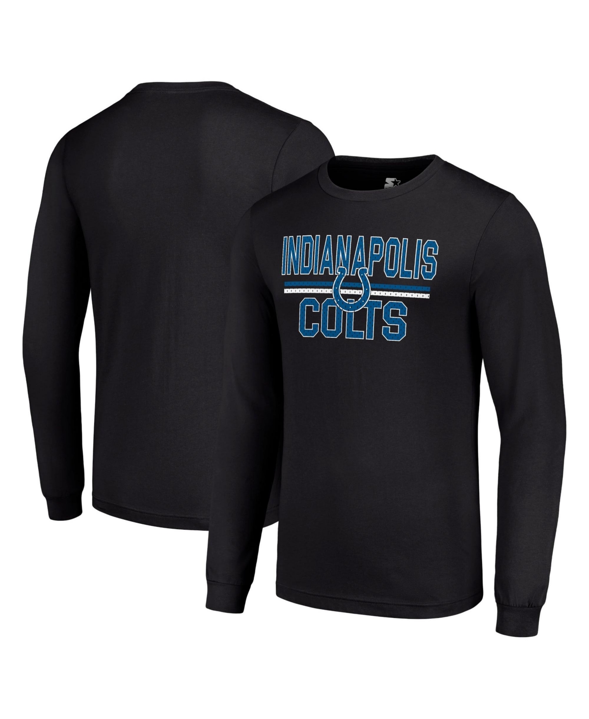 Starter Men's Black Indianapolis Colts Team Mesh Print Graphic Long-Sleeves T-Shirt - Black