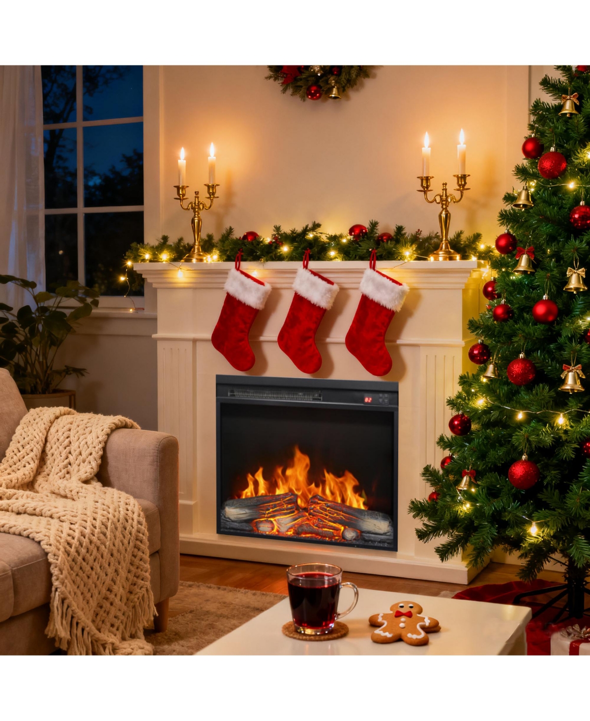 Clihome 23-Inch Electric Fireplace Insert with Ultra-Thin Heater, Realistic Flame, Remote Control, Timer, and Overheating Protection Fireplace Stove