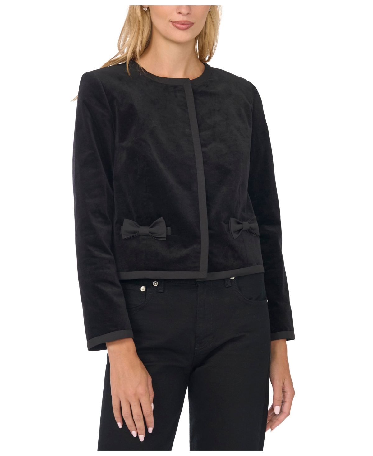 CeCe Women's Short Velvet Bow-Detail Jacket