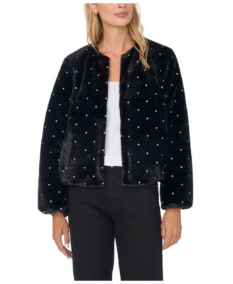 Women's Faux Fur Pearl Long-Sleeve Short Jacket