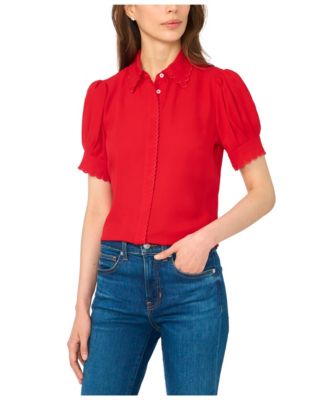 Women's Scallop Button-Down Short-Sleeve Top