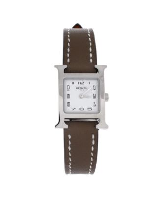 Pre-Owned HermA s Heure H Quartz Watch in Stainless Steel and Leather 17mm