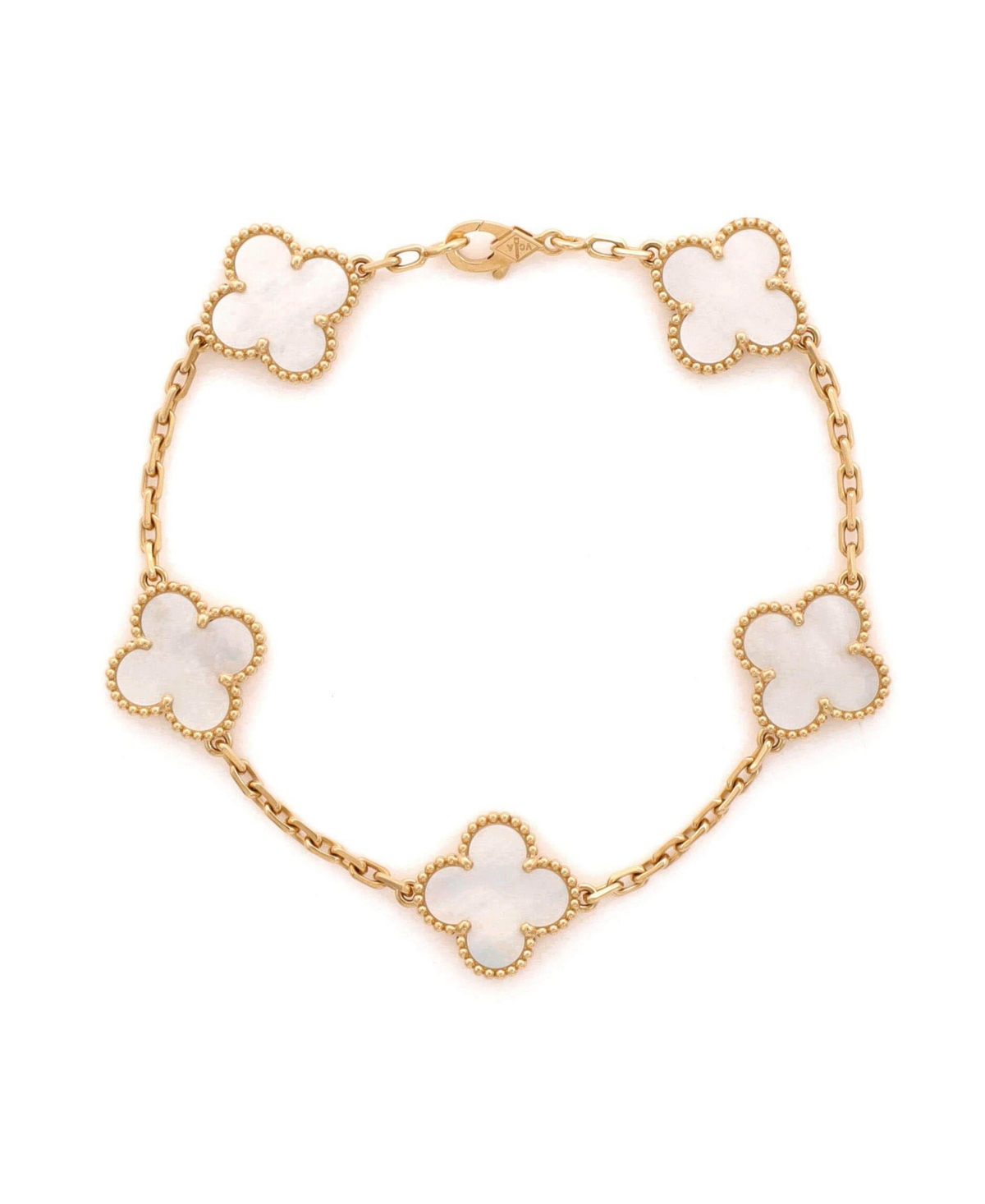 Pre-Owned Van Cleef & Arpels Mother of Pearl Vintage Alhambra 5 Motifs Bracelet in 18K Yellow Gold - 18k yellow gold