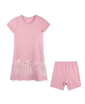 Girls Toddler 2T- 4T Cotton Short Sleeve T-Shirt Dress and Biker Short 2-piece Set
