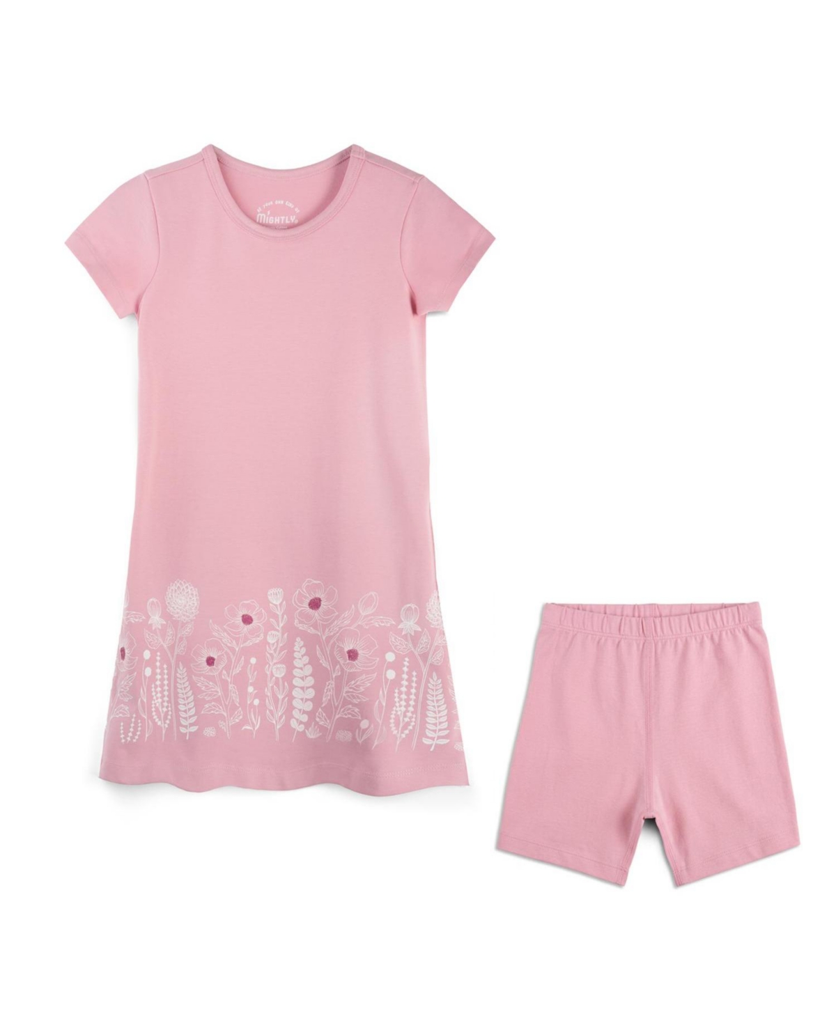 Mightly Girls Toddler 2T- 4T Cotton Short Sleeve T-Shirt Dress and Biker 2-piece Set