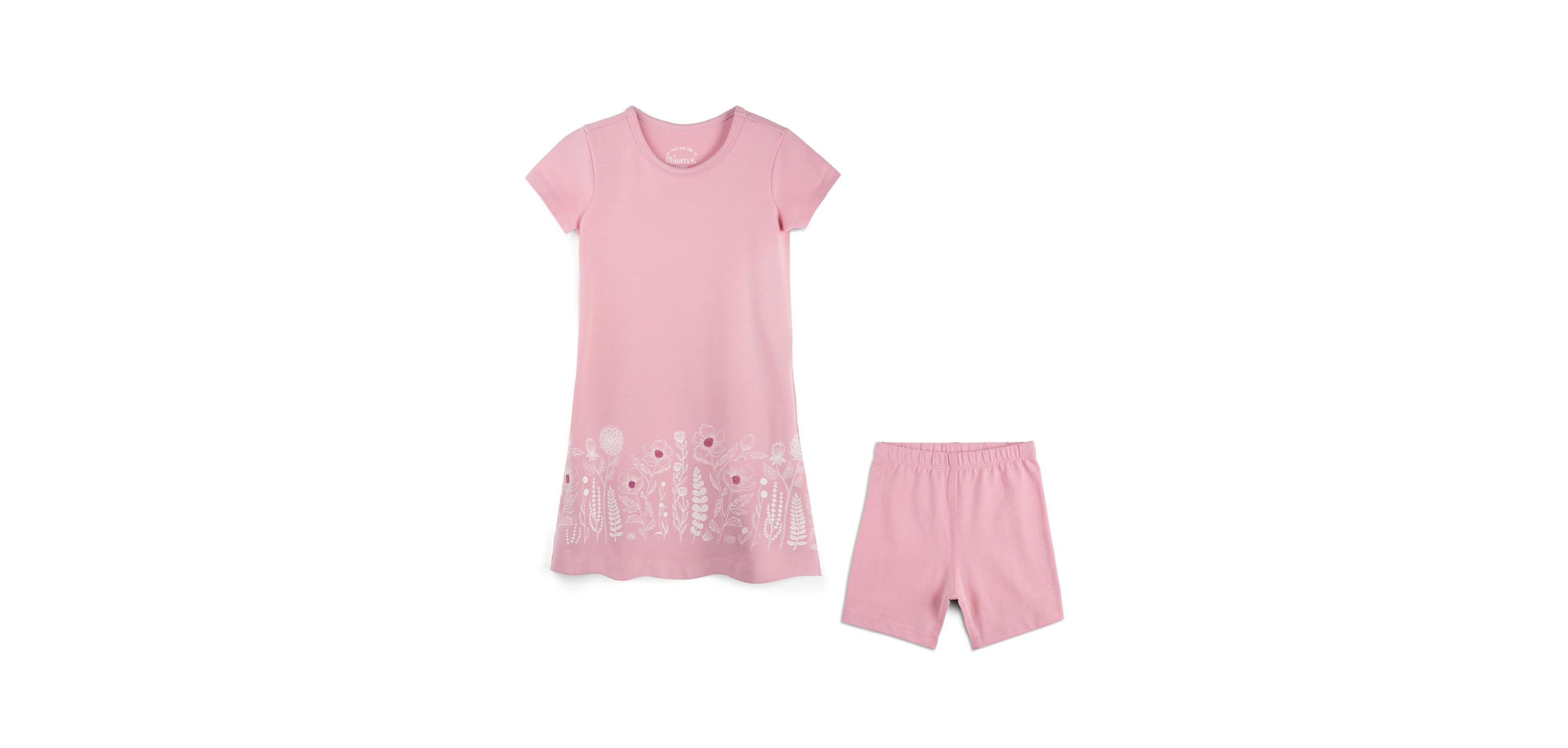 Mightly Girls Toddler 2T- 4T Cotton Short Sleeve T-Shirt Dress and Biker 2-piece Set