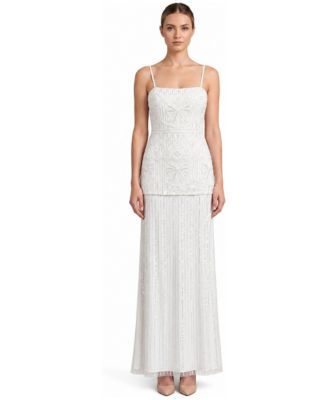 Women's Beaded Spaghetti-Strap Short Dress and Long Skirt, 2-Piece Gown