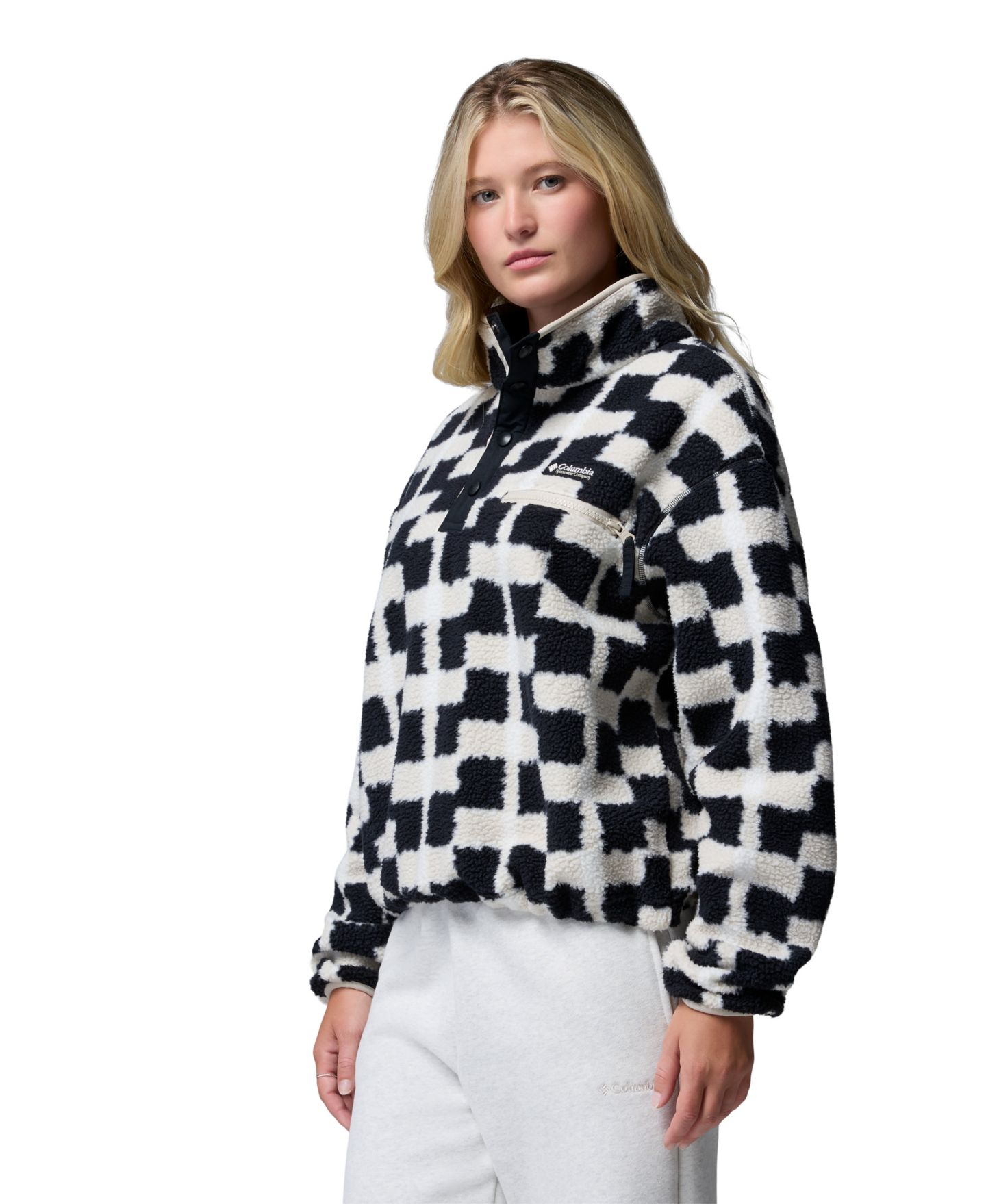 Женский топ Columbia Helvetia™ II Printed Cropped Half-Snap Fleece, цвет: Чёрный — фото 3
