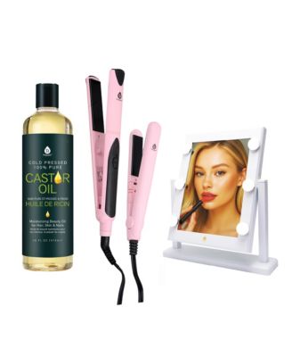 Salon Flat Iron, 14 Inch LED Vanity Mirror and 100 Percentage Pure Castor Oil