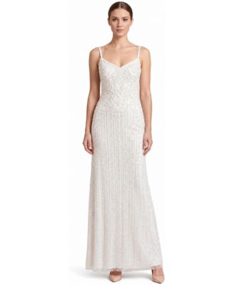 Women's Beaded Spaghetti Strap Sheath Gown