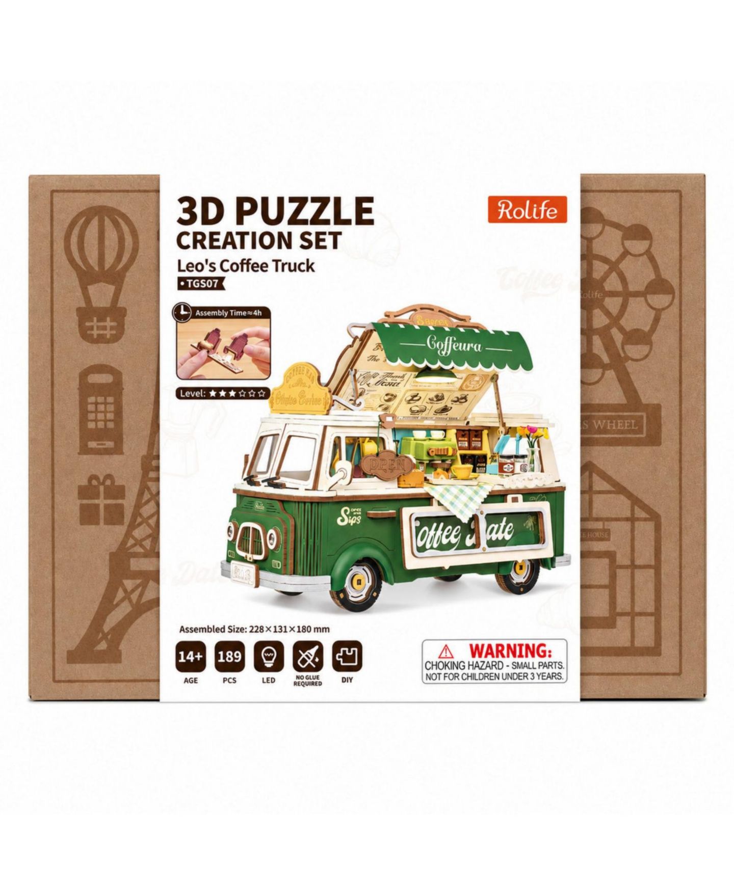 Детский конструктор Robotime Coffee Truck Leo 189-Piece 3D Wooden Puzzle Building Set, Ages 14+ — фото 6