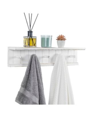 Wood Bathroom Hardware Towel Rack Wall Mounted 5 Hooks Vintage