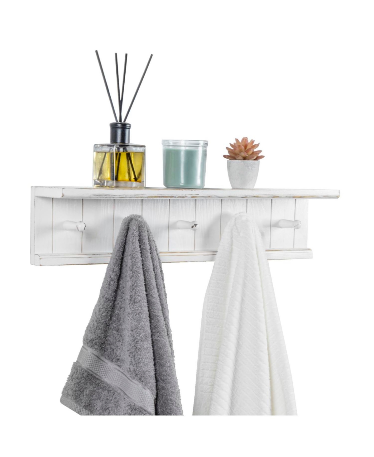 Cyqbd Wood Bathroom Hardware Towel Rack Wall Mounted 5 Hooks Vintage - Vintage white