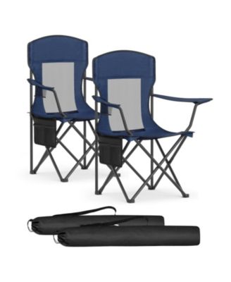 Set of 2 Folding Sports Chairs with Mesh Back and 330 lb Capacity