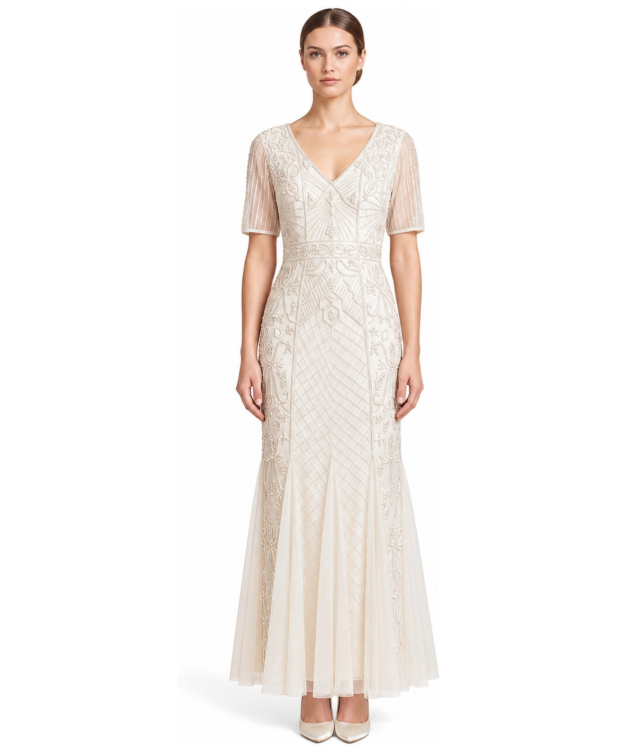 Lara Women's Embellished V-Neck Cape-Sleeve Gown