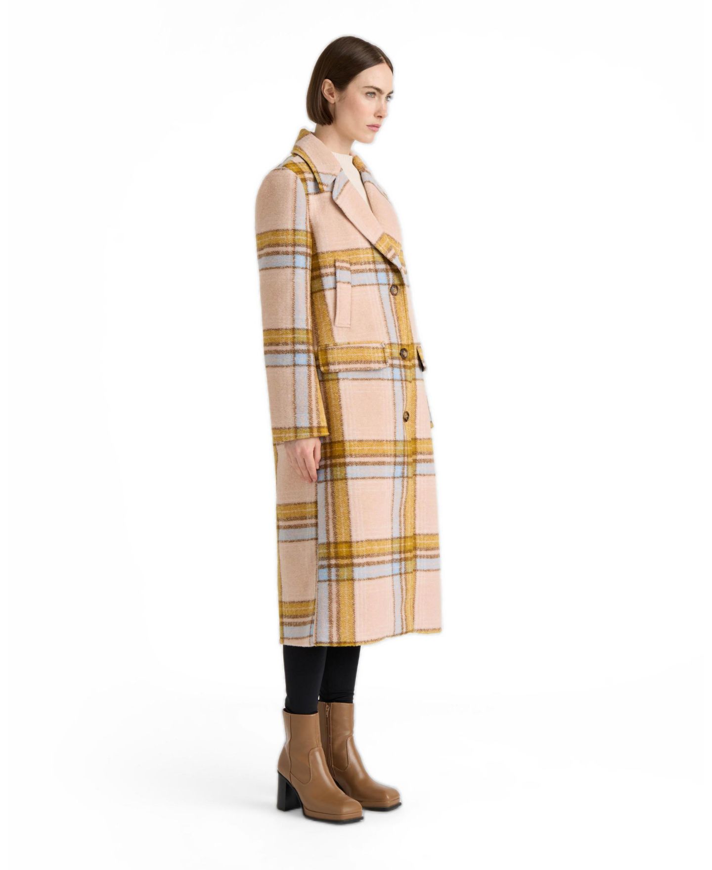 Женское пальто NVLT Plaid Single-Breasted Long Faux Wool-Blend, цвет: Розовый клетчатый — фото 3