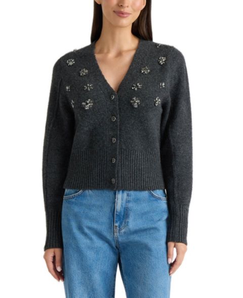 Женский кардиган Ellen Tracy Jeweled Long-Sleeve V-Neck, цвет: Угольный