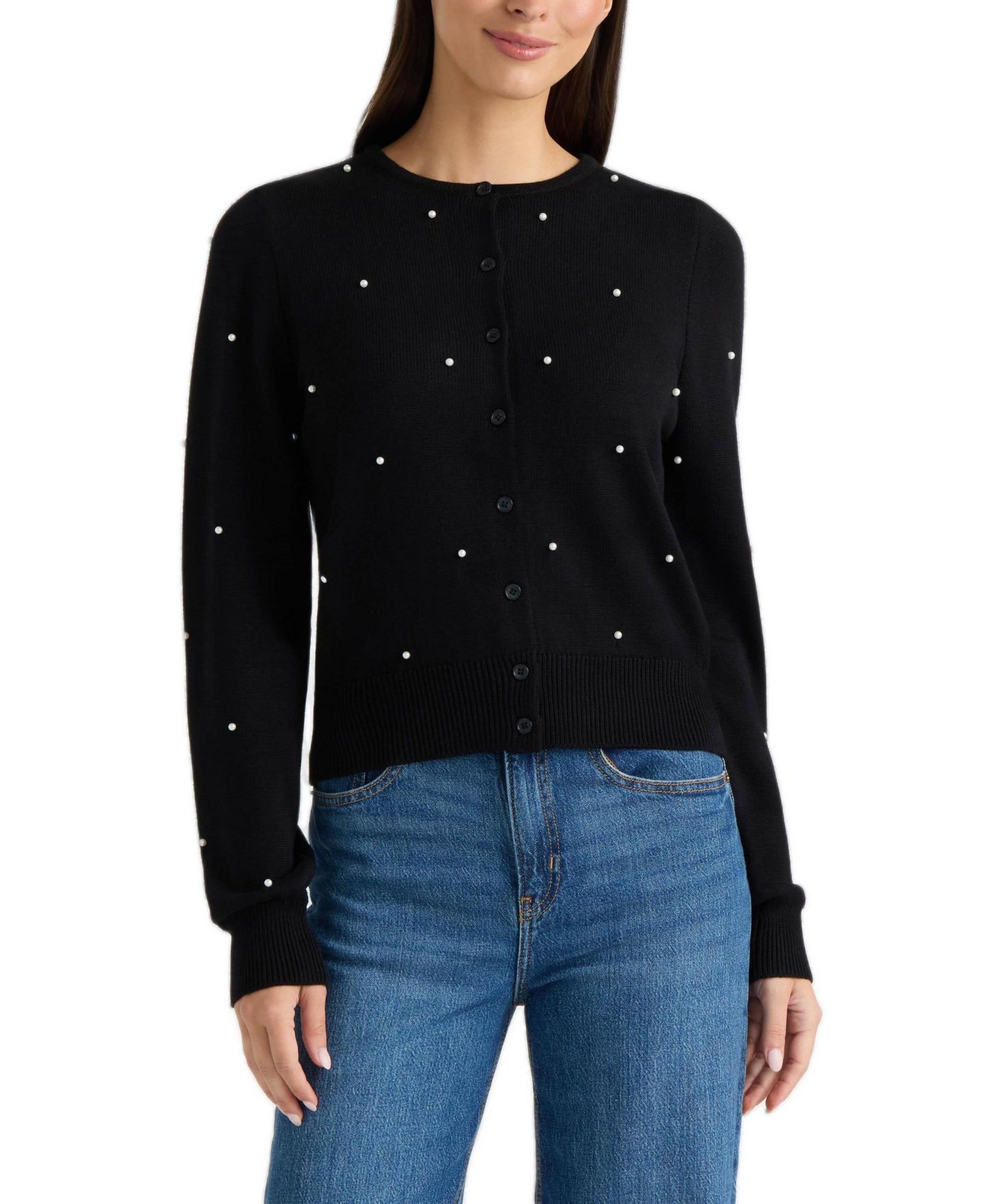 Женский кардиган Ellen Tracy Embellished Button Front, цвет: Чёрный — фото 1
