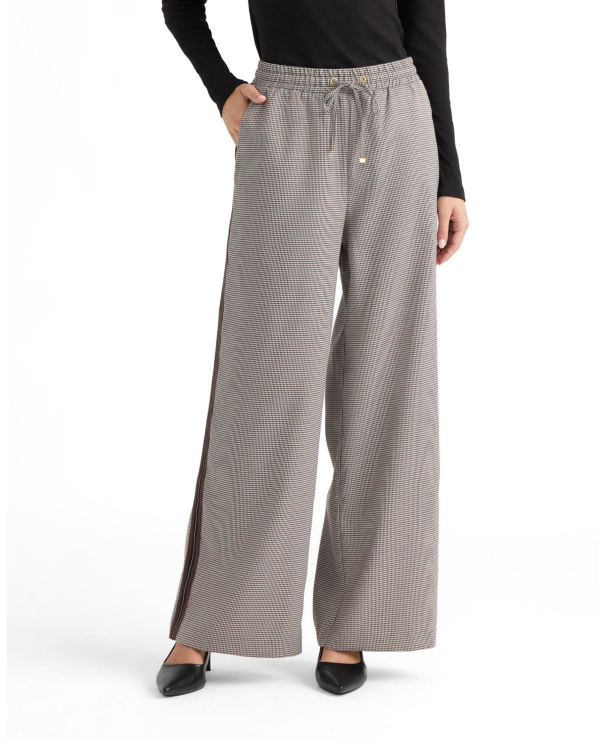 Ellen Tracy Women's Tape Detail Pant - Multi houndstooth