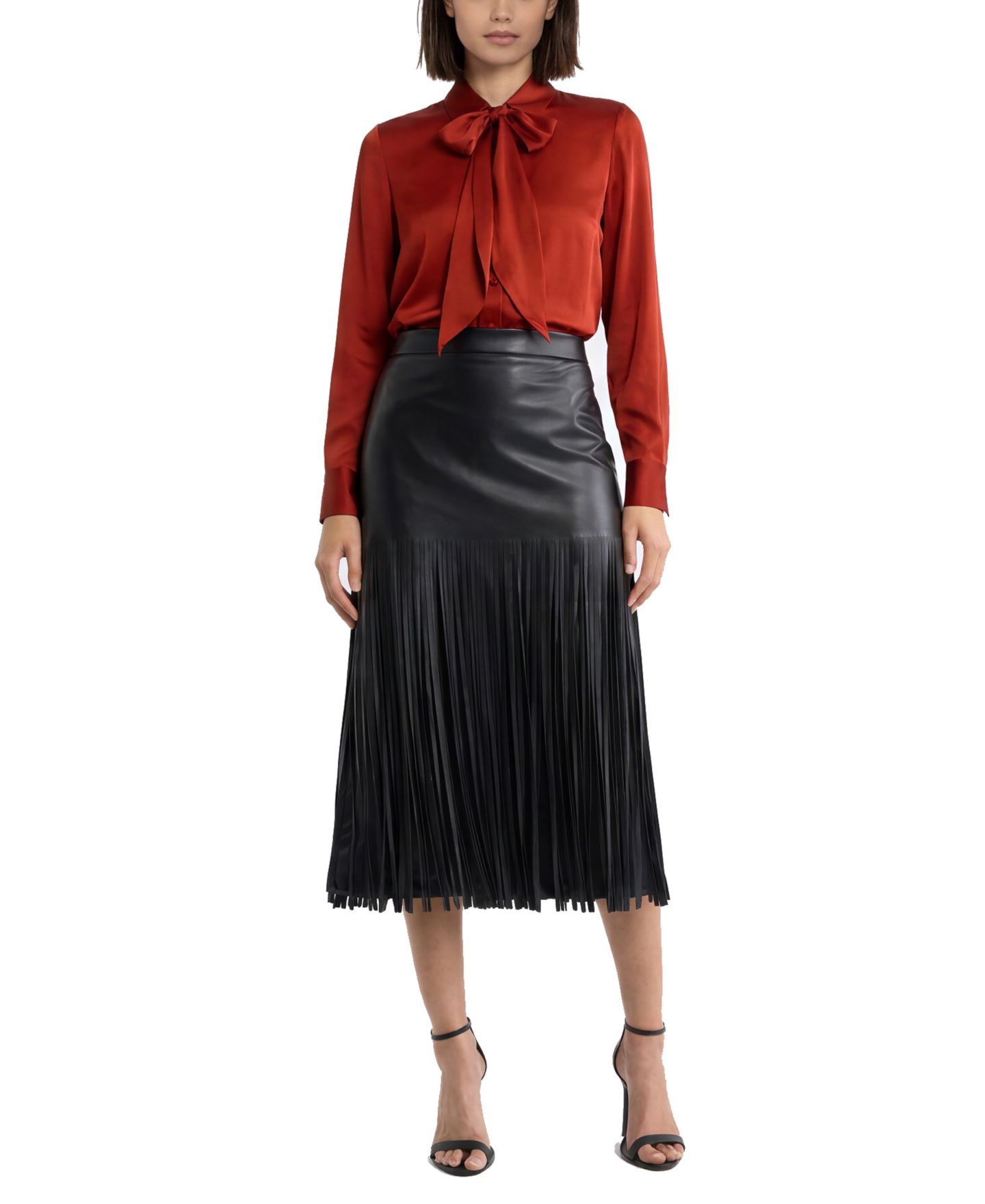 Женская юбка Elie Tahari Kaia High-Waisted Polyester Fringe, цвет: Чёрный — фото 3
