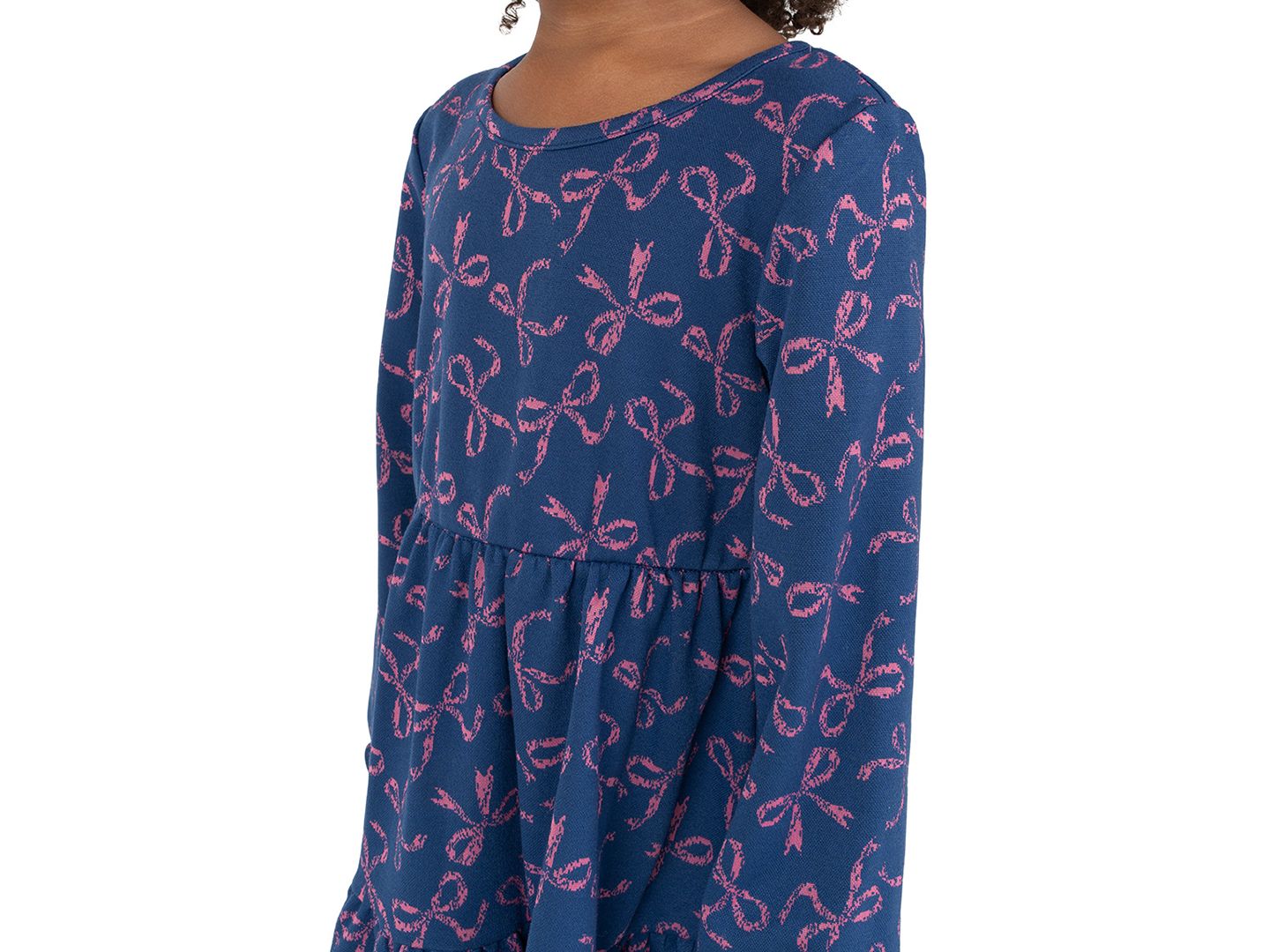 Комплект Rare Editions Bow-Print Tiered Long-Sleeve Dress and Bag, 2-Piece Set для девочек, цвет: Тёмно-синий — фото 2