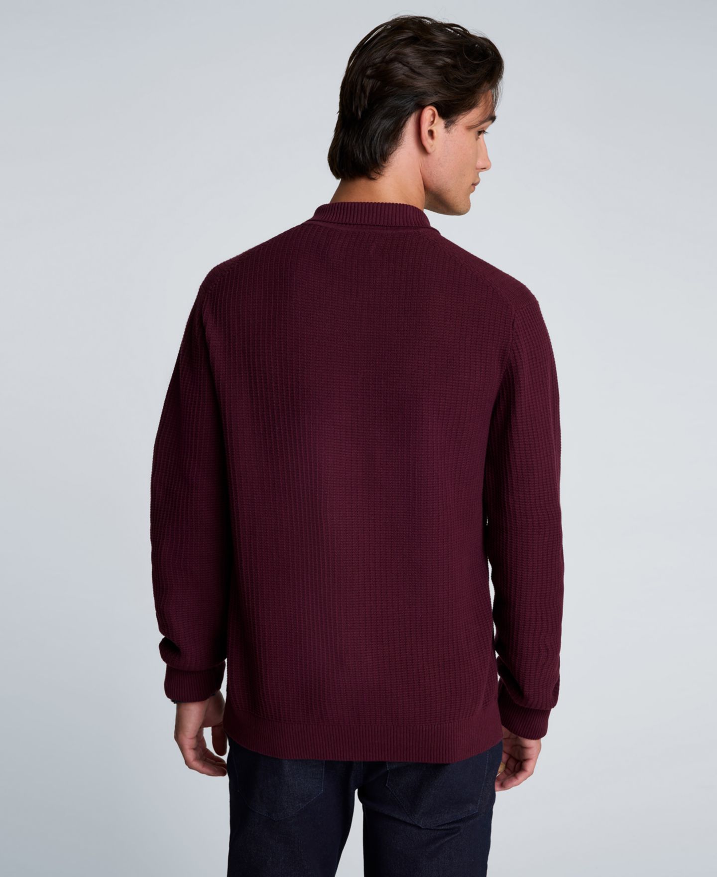 Мужское поло Kenneth Cole Long-Sleeve Textured Classic-Fit Polo Shirt, цвет: Инжирный — фото 5