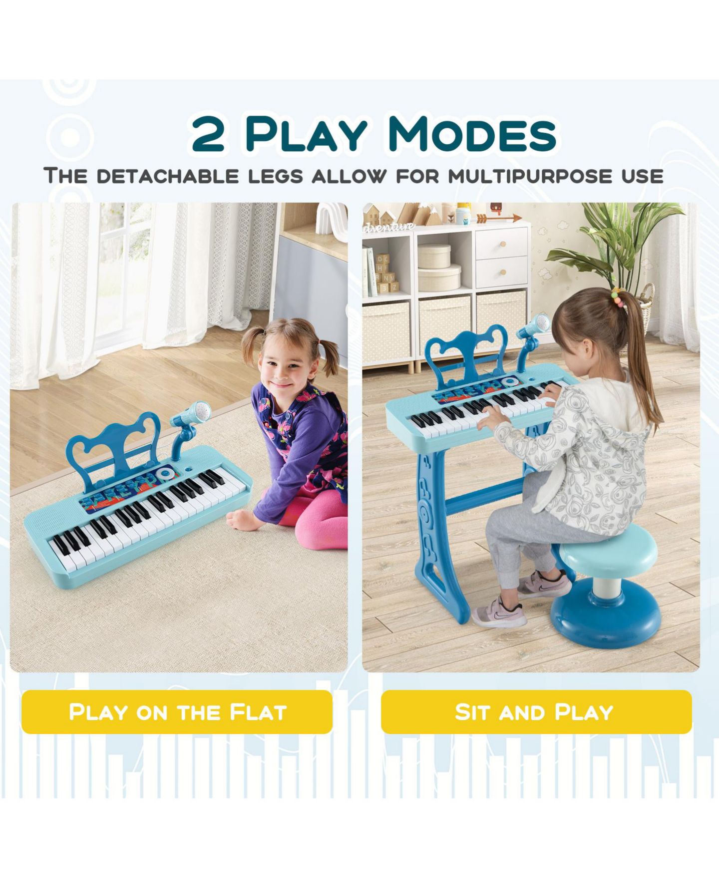 Детские игрушки Mecale 37-Key Kids Piano Keyboard with Microphone and Stool, 4-Piece Set, Ages 3+, цвет: Синий — фото 8