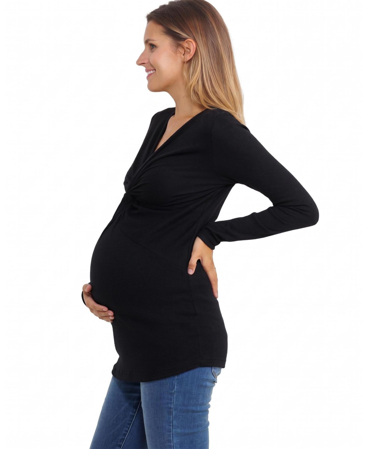 Женский топ Hello Miz Maternity Nursing-Friendly Twist-Front V-Neck Top, цвет: Чёрный — фото 3