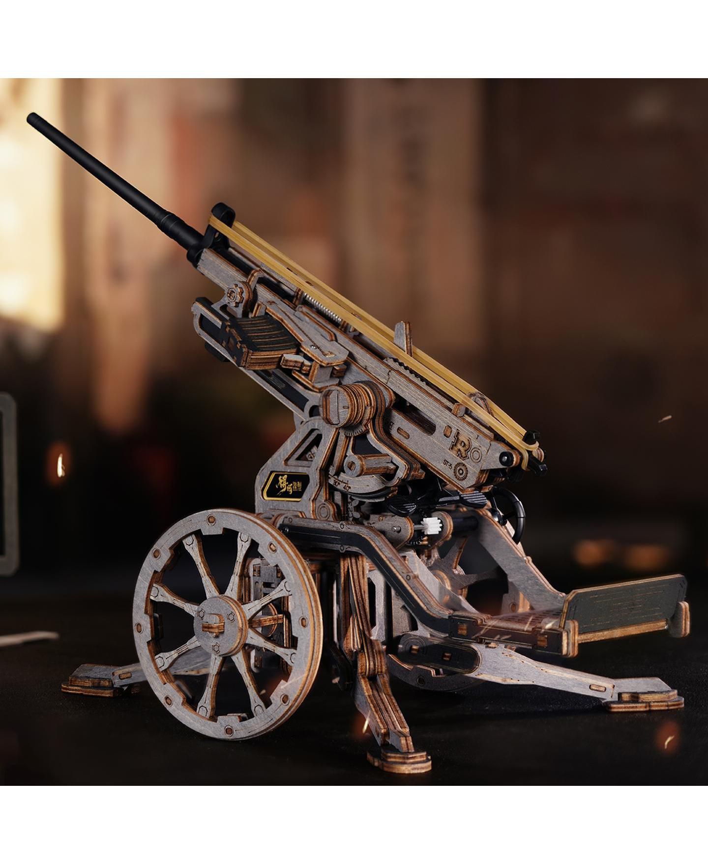 Детский конструктор Robotime Anti Aircraft Gun Mechanical 133-Piece Wooden Puzzle Building Set, Ages 14+ — фото 2