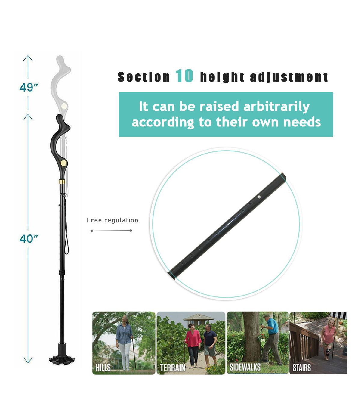Sevorley Collapsible Walking Stick 10 Levels Adjustable Height Travel Camping Hiking Walking Cane(US Logistics only For Usps
