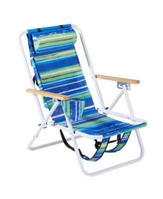 [Same Code:06743644]Folding Beach Chair, 4 Position Portable Backpack Foldable Camping Chair with Headrest Cup Holder and Wooden