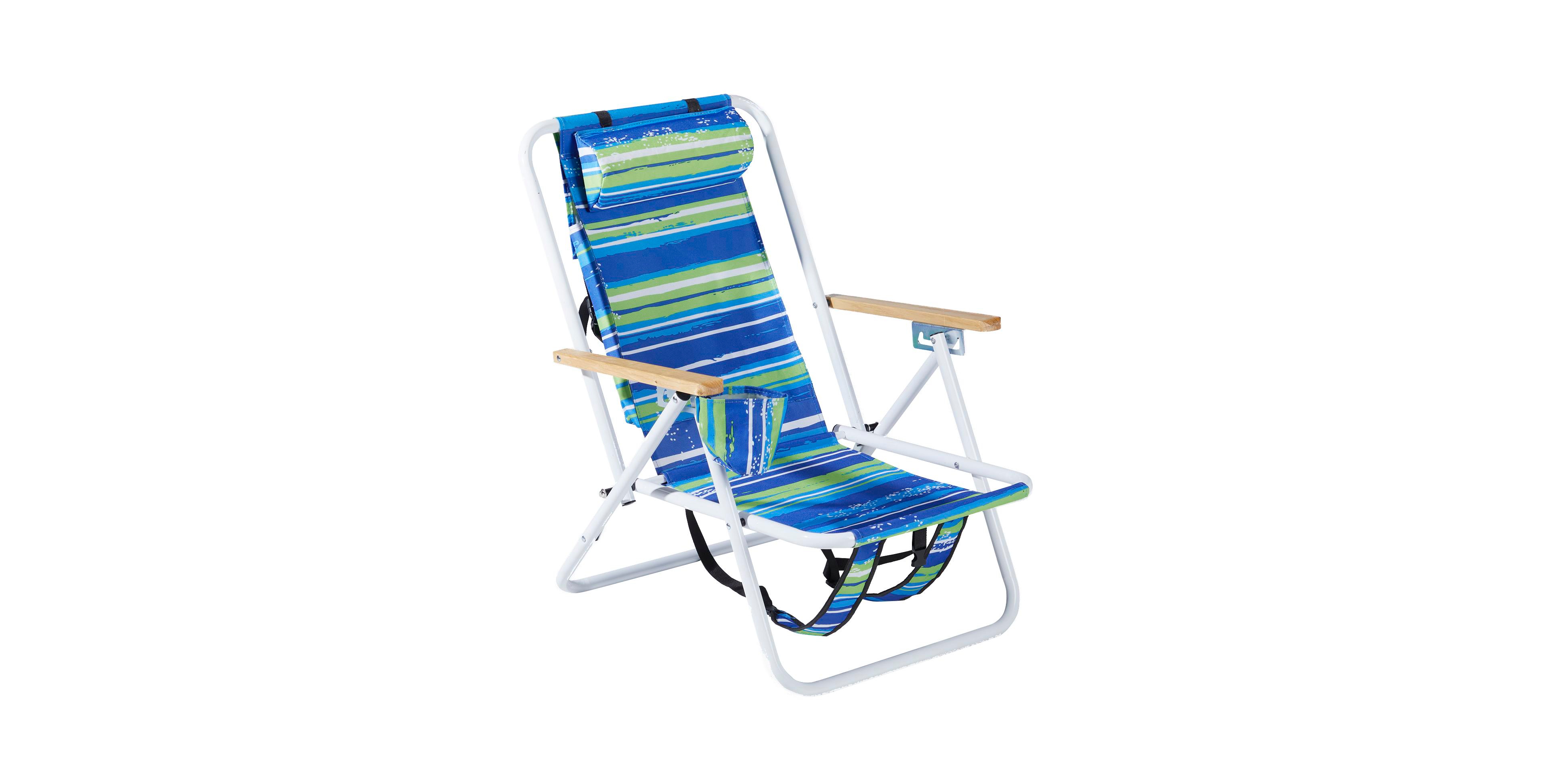 Sevorley [Same Code:06743644]Folding Beach Chair, 4 Position Portable Backpack Foldable Camping Chair with Headrest Cup Holder and Wooden