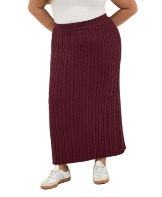 Women's Plus Size Kenia Cable-Knit High-Waisted Midi Skirt