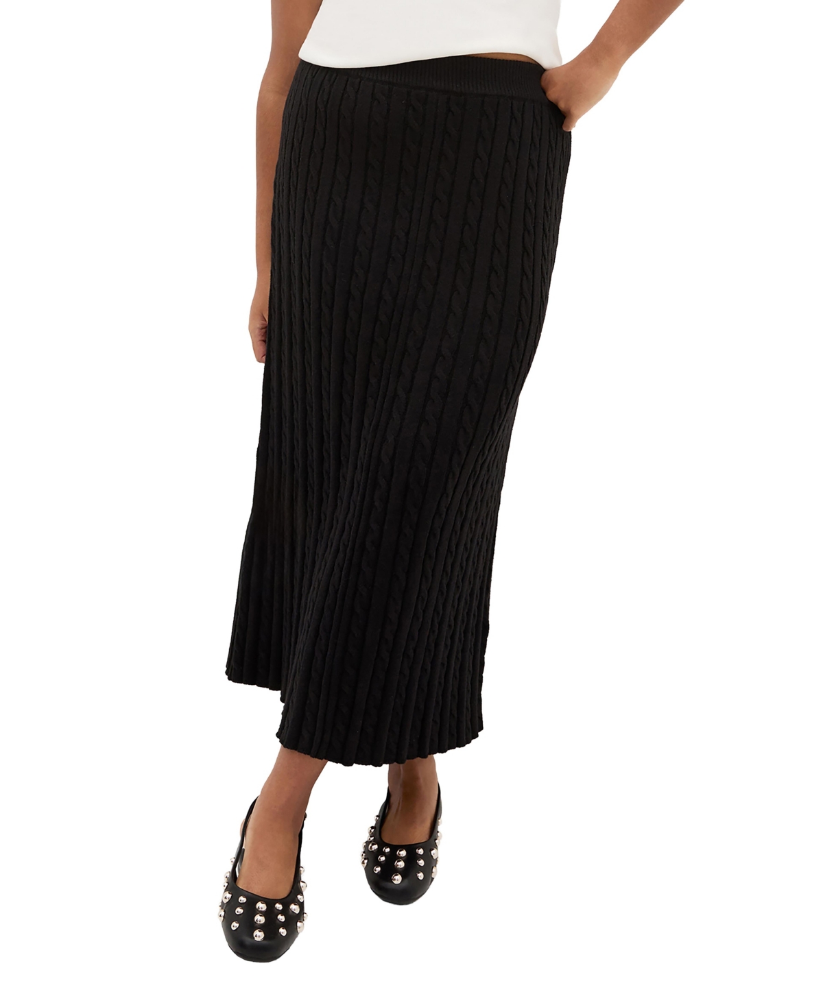 City Chic Women's Plus Kenia Cable-Knit High-Waisted Midi Skirt