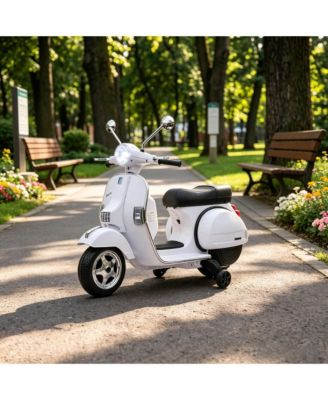 12V Kids Electric Motorcycle with Training Wheels Rear Suspension Steering Limitation White, for Ages 3-6 years