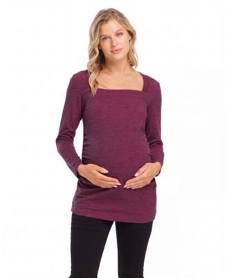 Maternity Square-Neck Ruched-Side Long-Sleeve Top